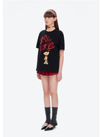Checkered Ribbon Logo Cotton Short-sleeve T-shirt