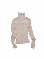 Cross Lace Rhinestone Turtleneck Top