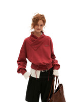 Cross Collar Lace-Up Washed Sweatshirt