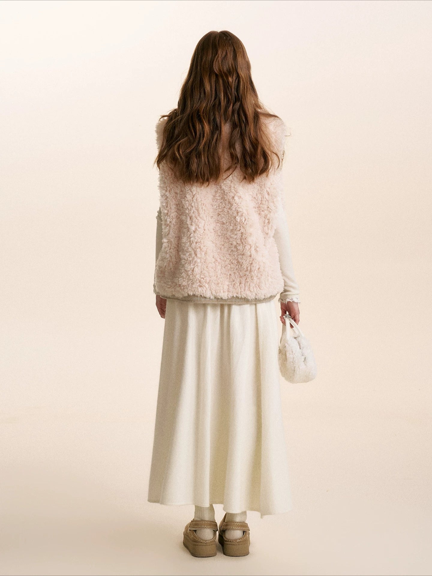 Beige Reversible Shearling Vest