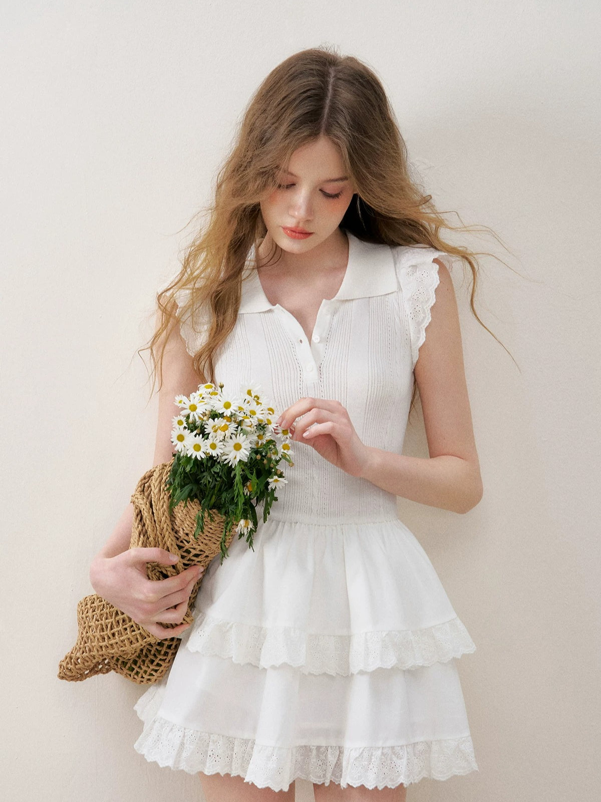 Lace Trim Flutter Sleeve Mini Dress