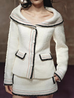 Chanel-Style Off-Shoulder Jacket & Skirt Set