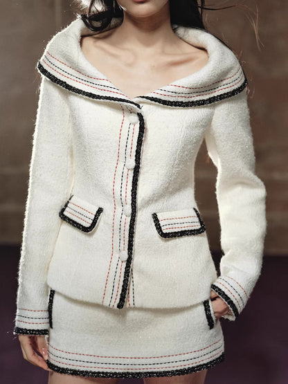 Chanel-Style Off-Shoulder Jacket &amp; Skirt Set