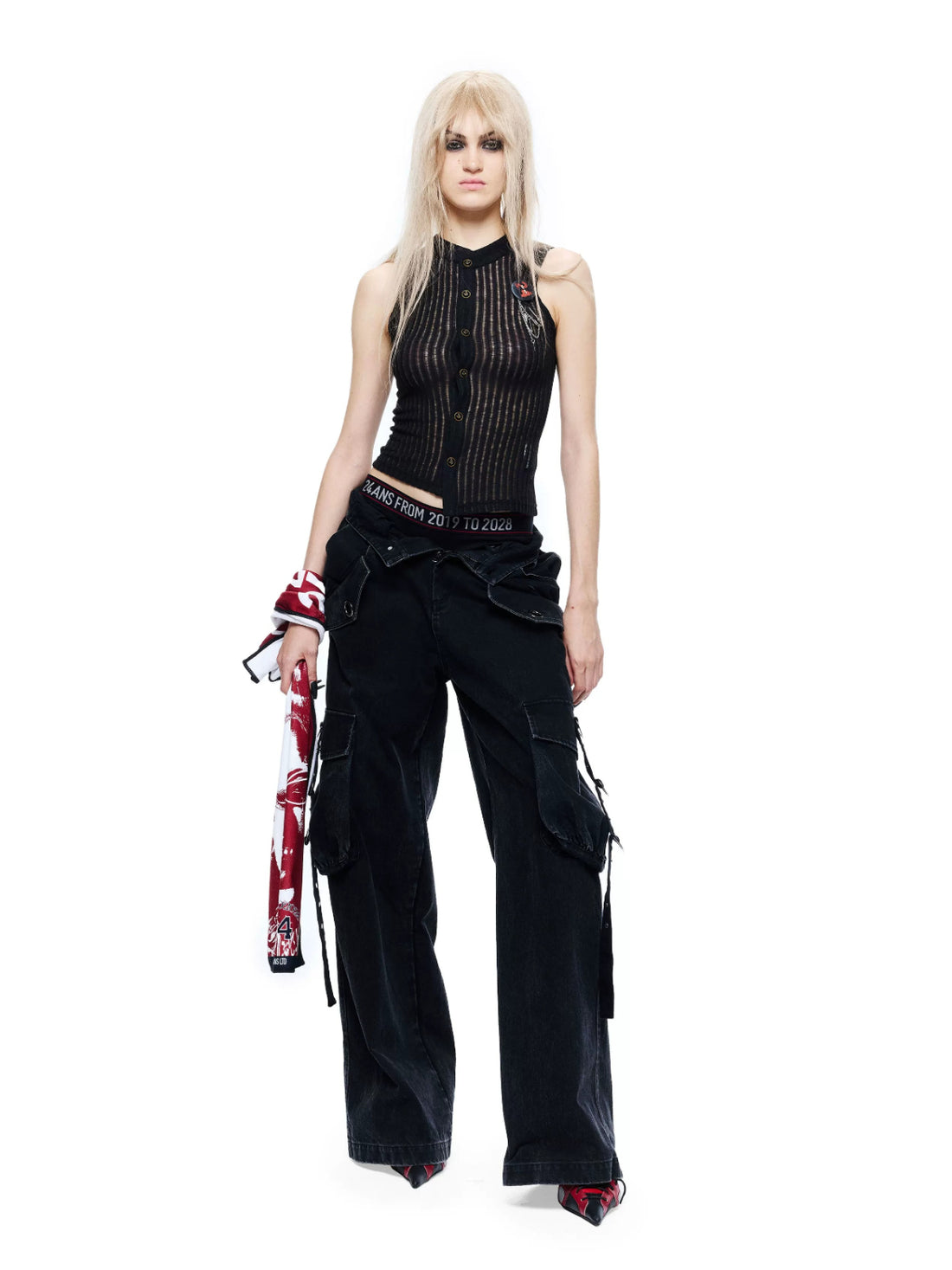 Multi-Pocket Eyelet Ribbon Jeans