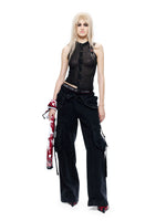 Multi-Pocket Eyelet Ribbon Jeans