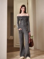 Velvet Bunny Wool Cloud Off-Shoulder Knit Cardigan & Pants Set