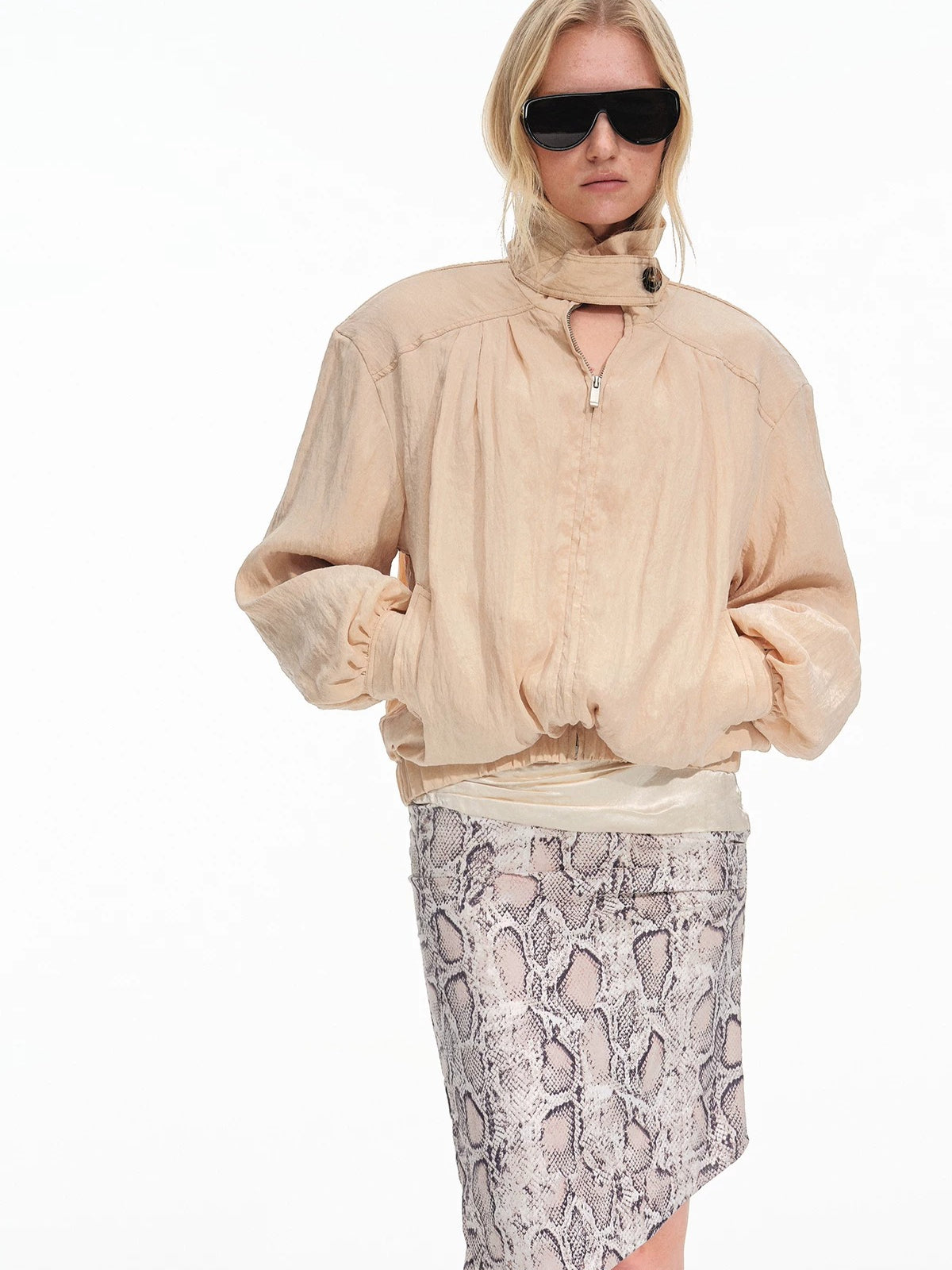 Lyocell Stand Collar Cocoon Jacket