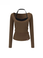 Lace-Panel Contrast Knit Top