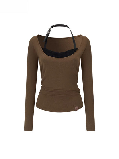 Lace-Panel Contrast Knit Top