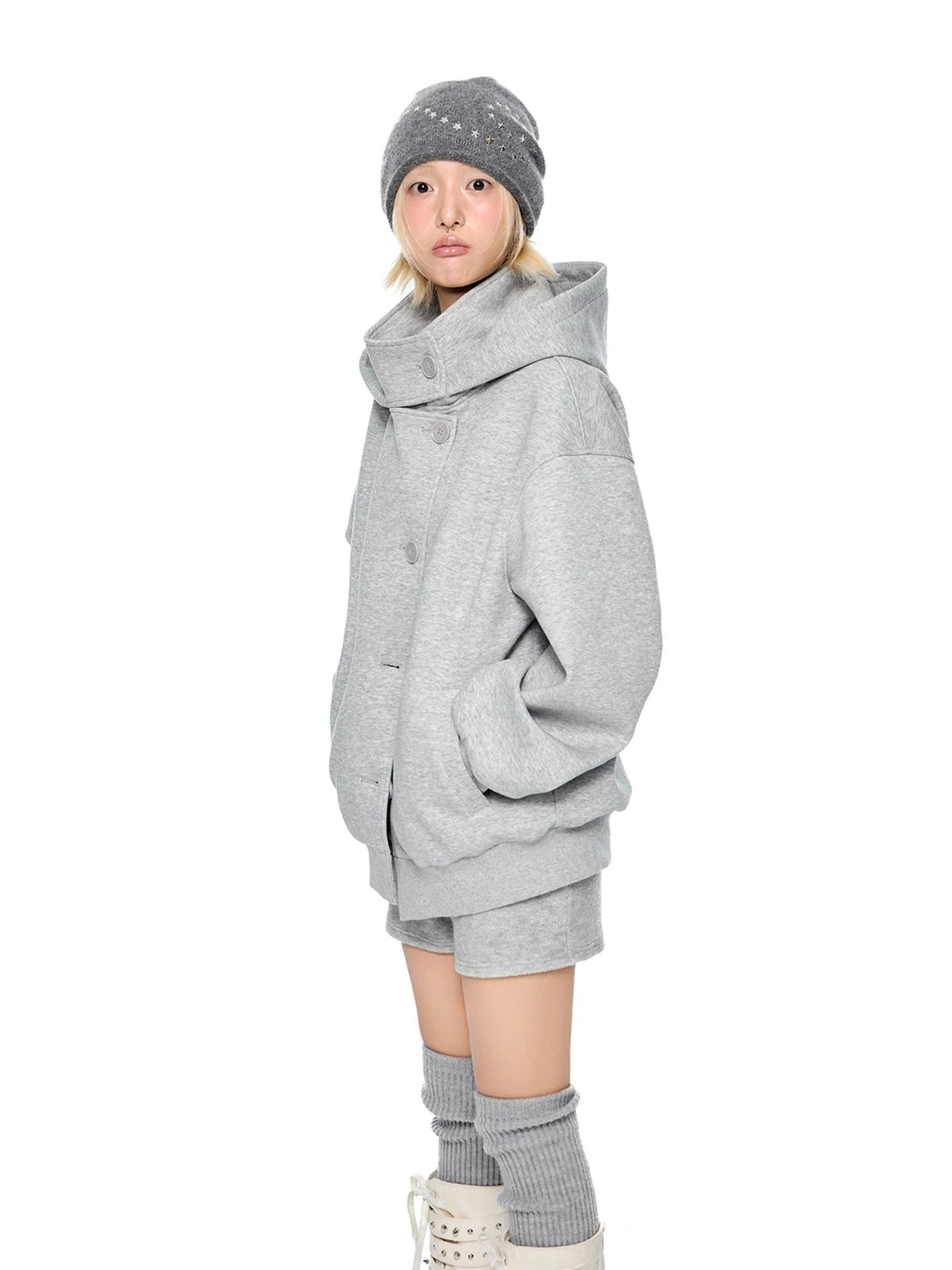 Academy Button Cropped Hoodie
