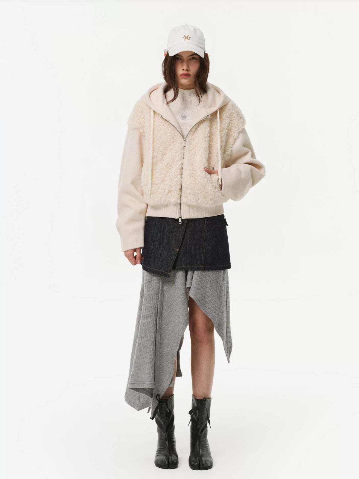 Asymmetric Button Denim Midi Skirt