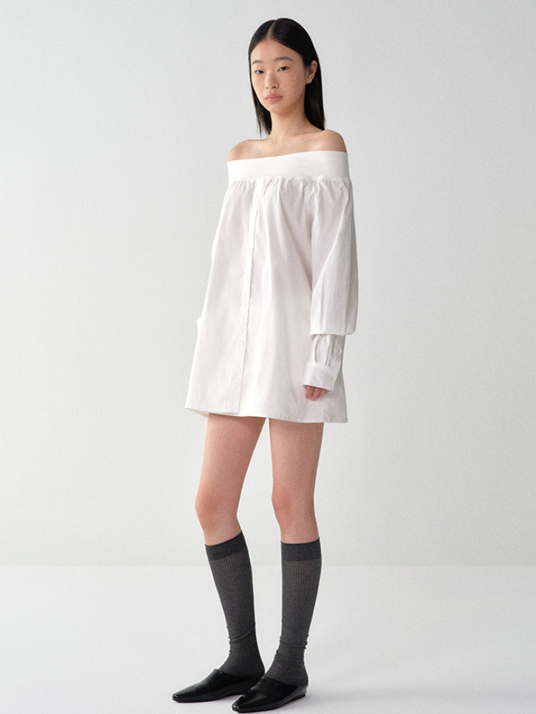 One-Shoulder Mid-Length Shirt Dress