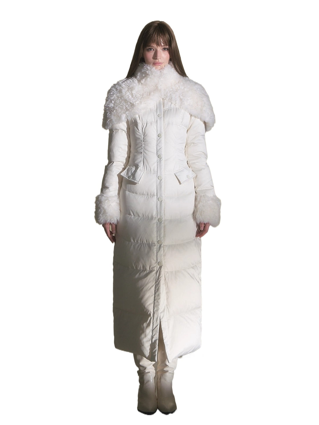 White Duck Down Waist-Coated Long Down Jacket