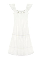 White Square Neck Hollow Embroidered Dress