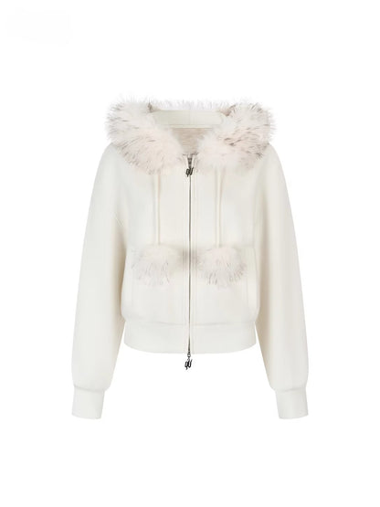 Furry Pom-Pom Hooded Sweatshirt