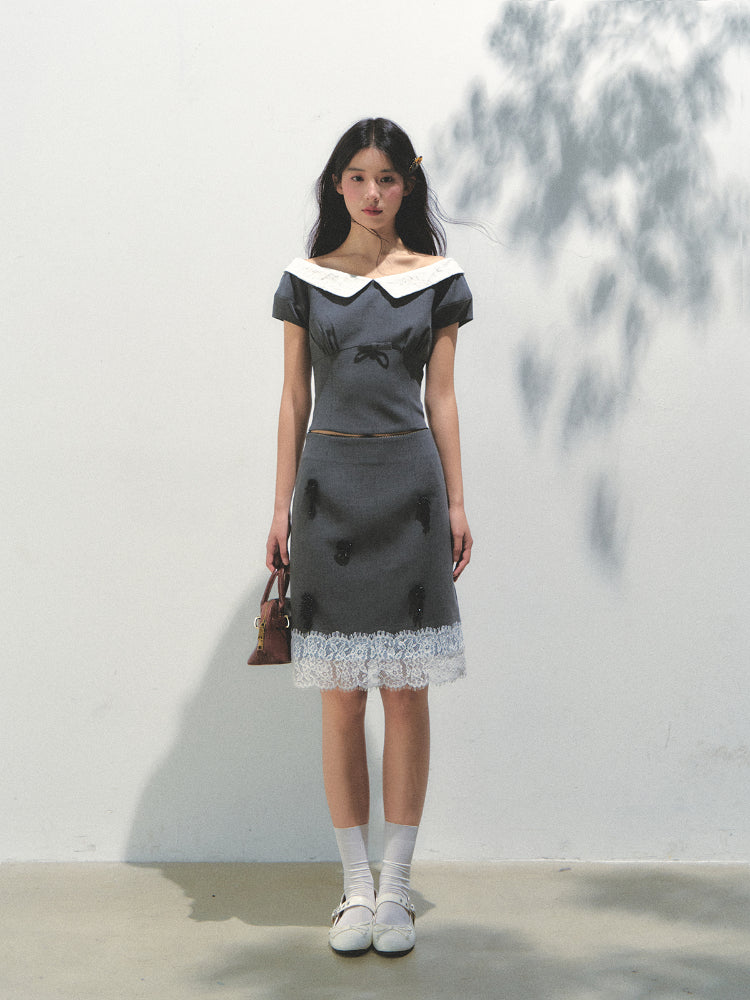 Dark Gray Princess Sleeve Top & skirt set