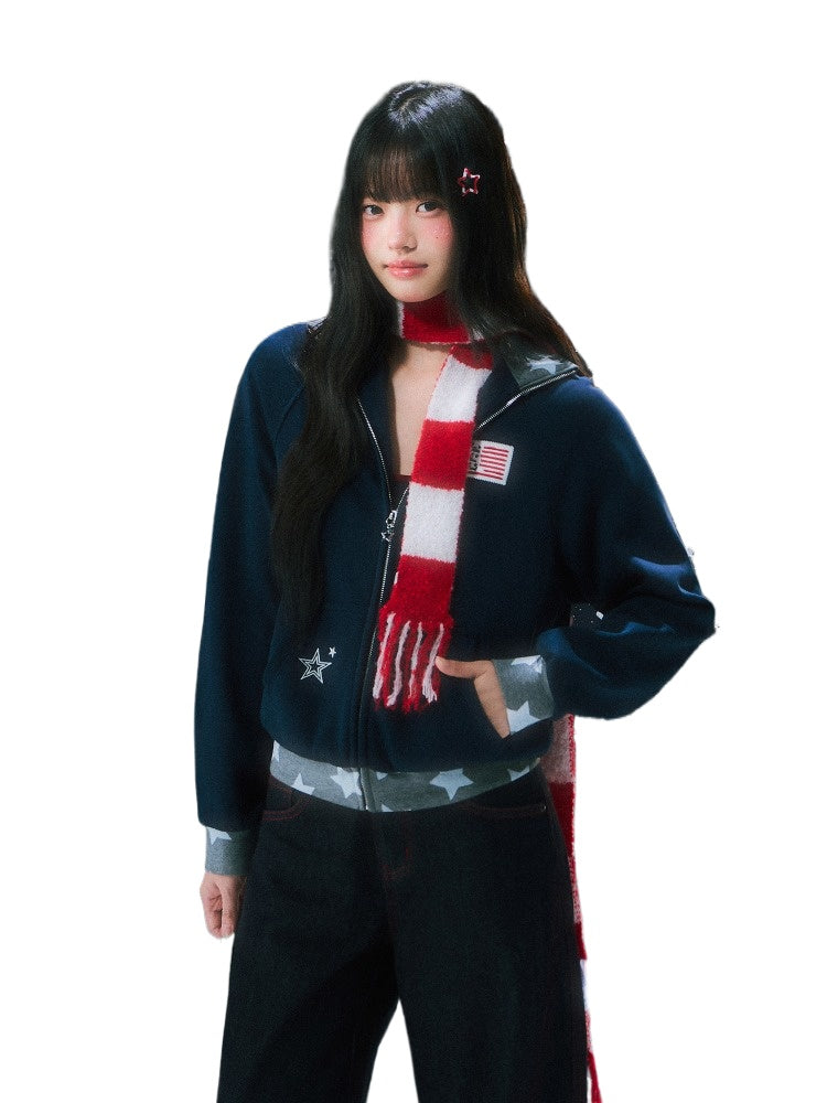 Dark Blue Contrast Star Short Sweatshirt