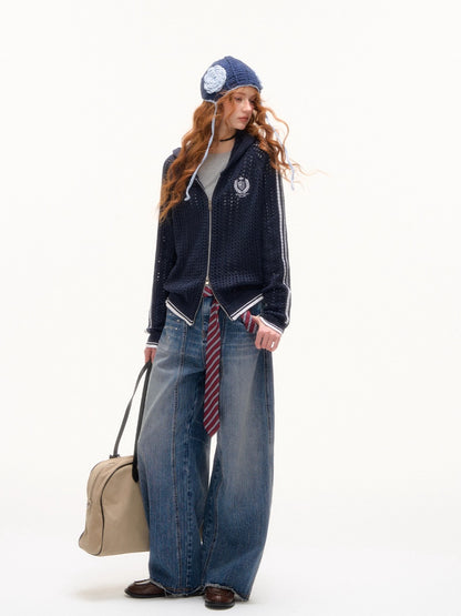 Blue Vintage Studded Wide-Leg Jeans