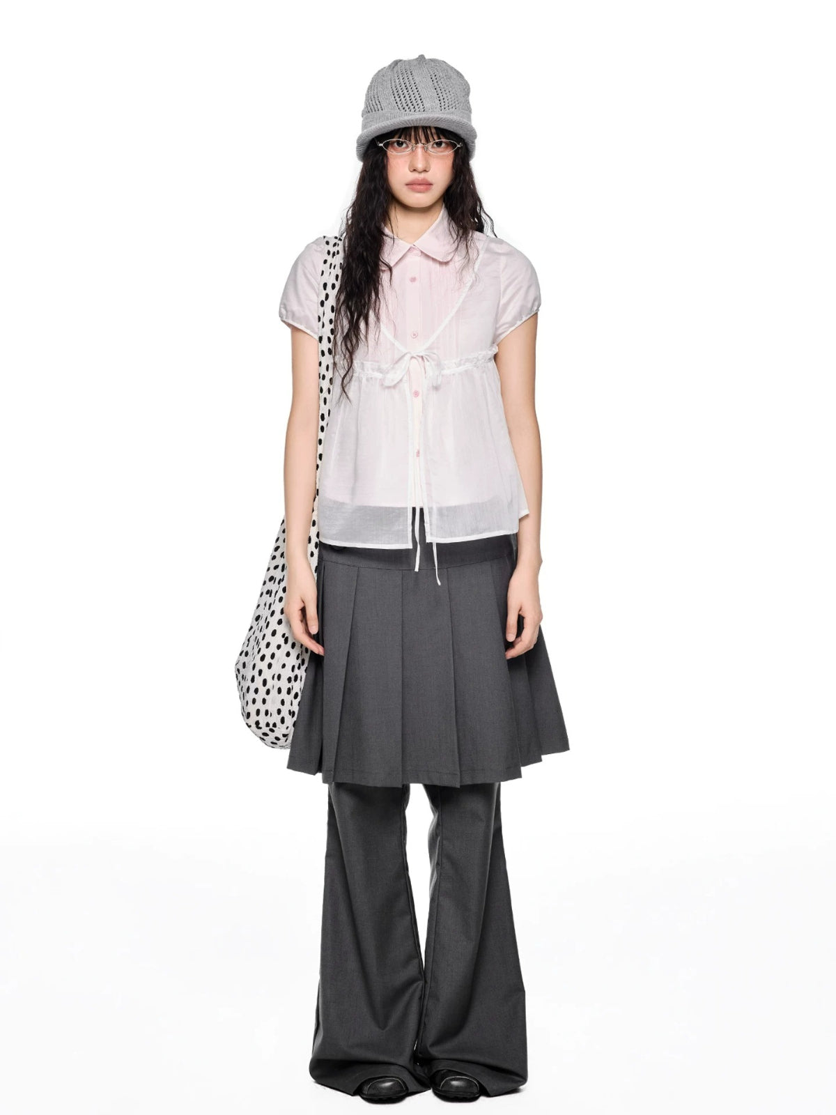 Pleated Skirt Overlay Flare Pants