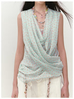 Small Floral Cowl Neck Sleeveless Tank Top