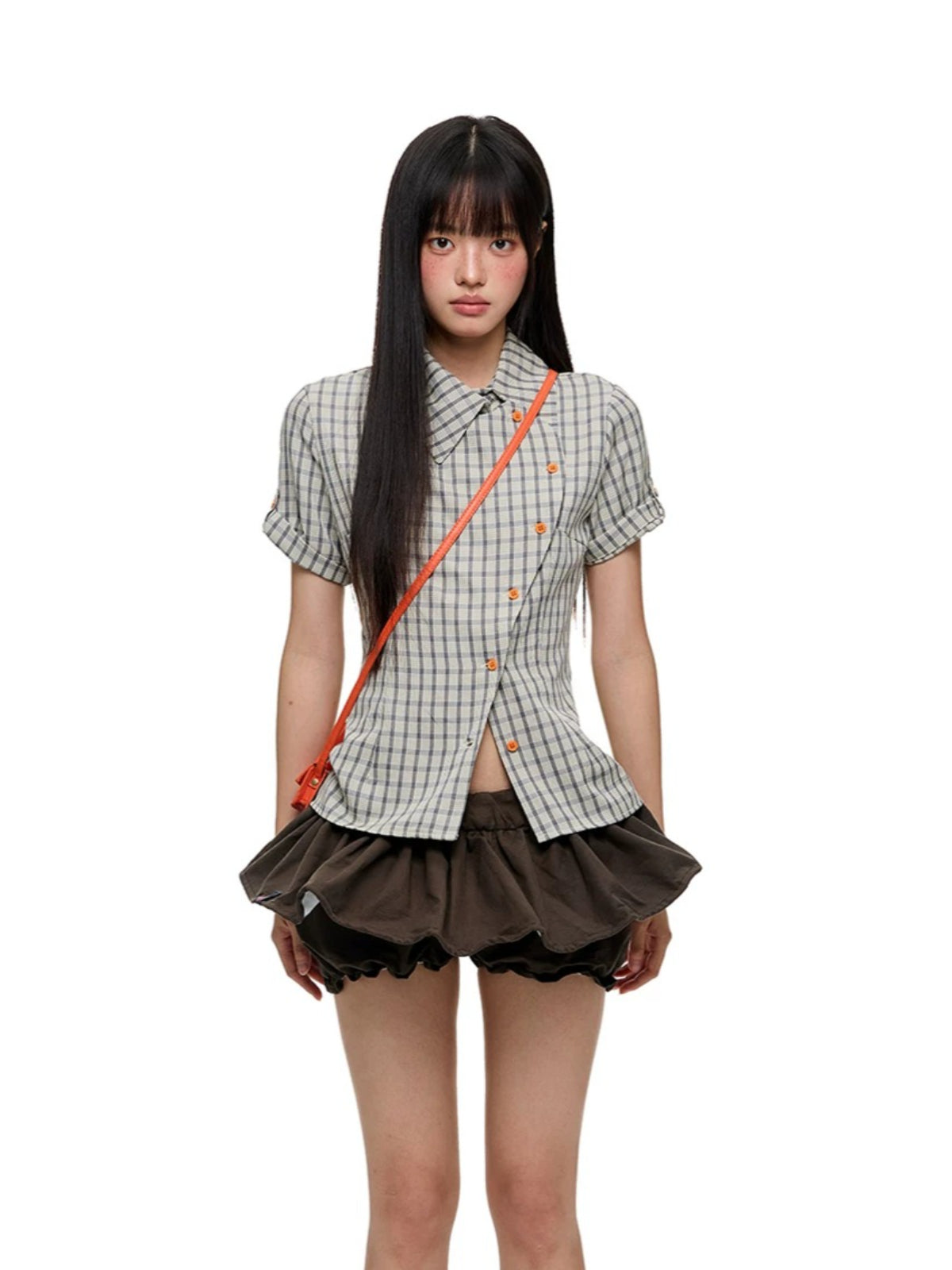 Korean Slim Waist Checkered Shirt
