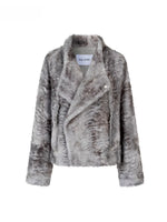 Textured Custom Large Notch Collar Faux Fur Coat