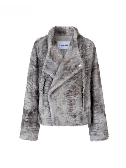 Textured Custom Large Notch Collar Faux Fur Coat