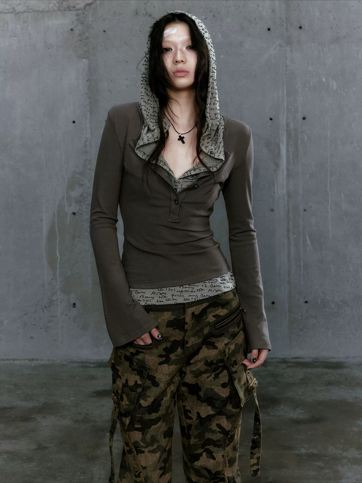 Layered Punk Hooded Top