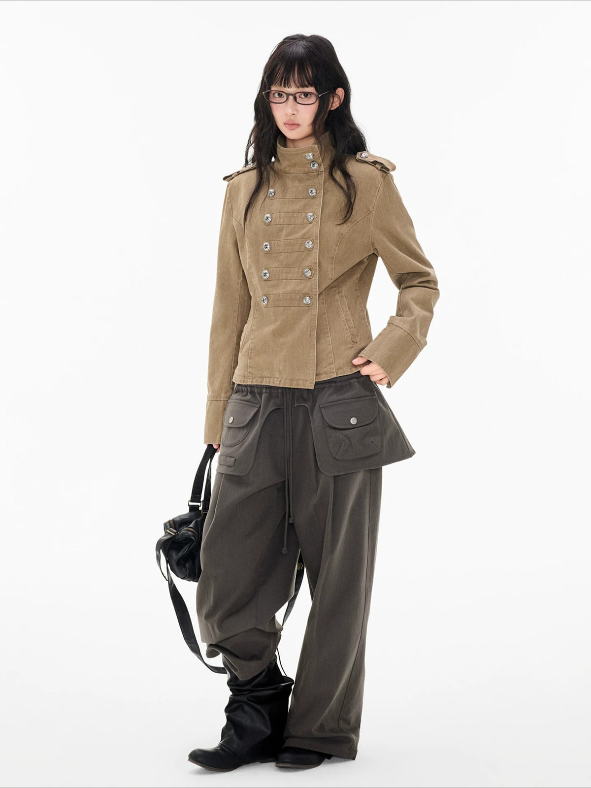 Detachable Skirt Panel Straight Leg Pants