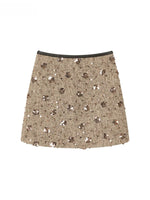 Sequined Contrast Waist Tweed Mini Skirt