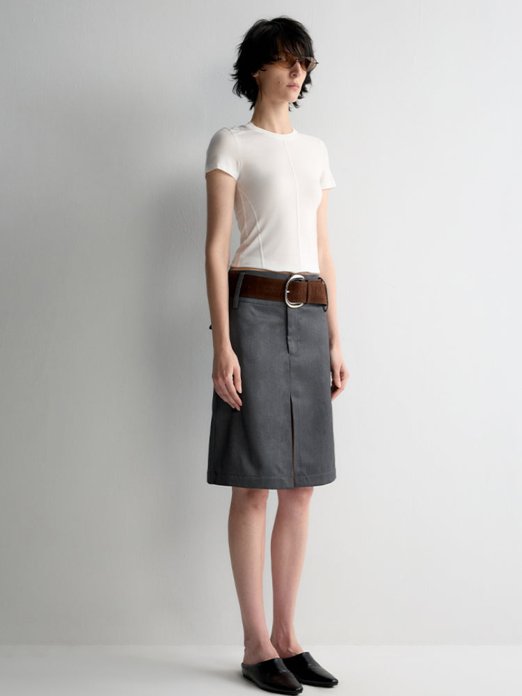 Grey Wool Double-layer Suit Midi Skirt