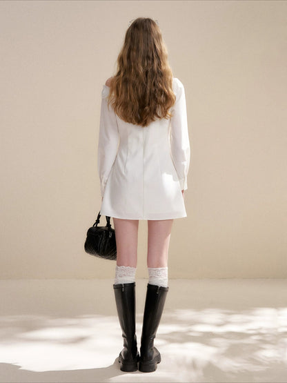 White Asymmetric Lapel Dress