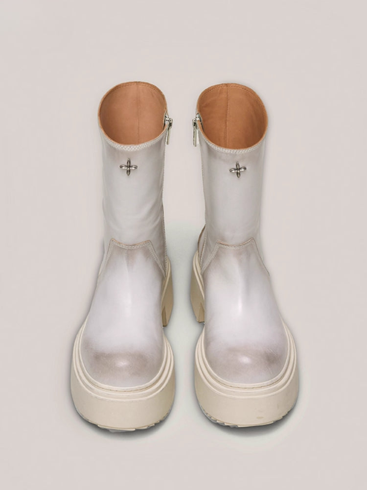 Compass Mode Leather Riding Boots Snow Mountain