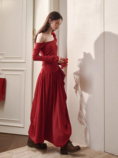 Berry Glaze Off-Shoulder Knit Maxi Dress