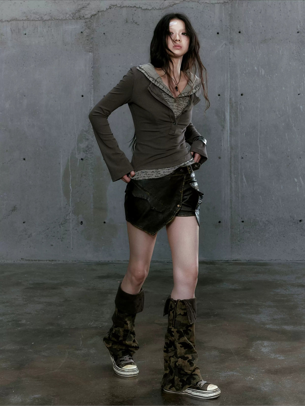 Layered Punk Hooded Top