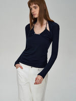 Lyocell Wool Pleated Beaded Tee