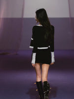Black & White Contrast Knit Cardigan