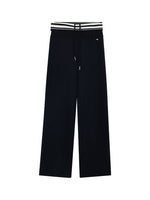 Navy Striped Drawstring Wide Leg Pants