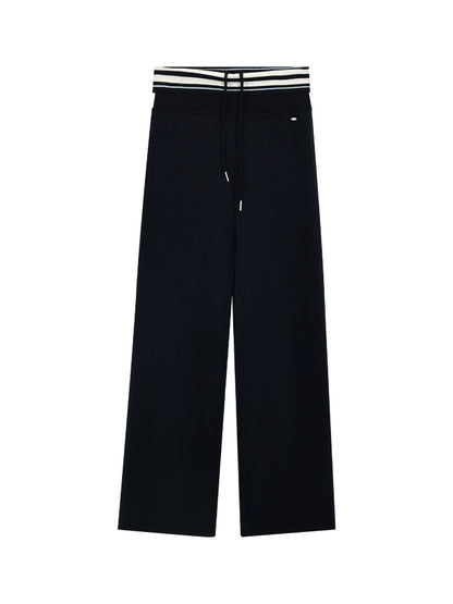 Navy Striped Drawstring Wide Leg Pants