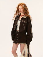 Vintage Plaid Patchwork Jacket Skirt Set