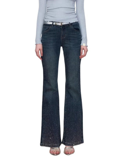 Embroidered Rhinestones Flared Jeans