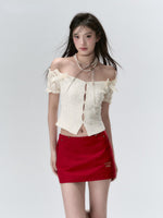 Off-the-Shoulder Sparkly 3D Pearl Mesh Blouse