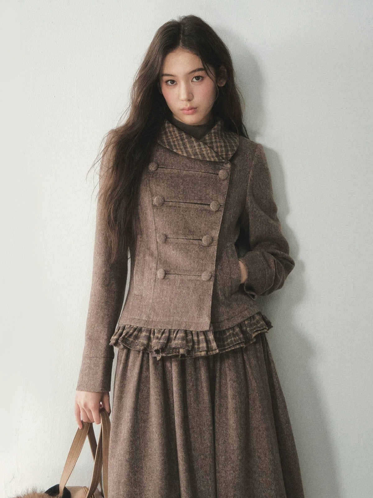 Vintage Double-Breasted Jacket &amp; Midi Skirt Set