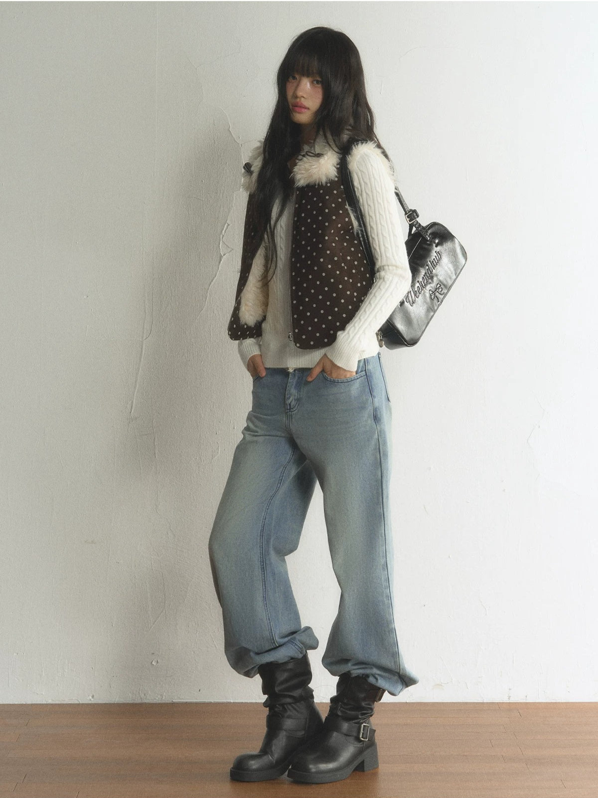Lace Trim V-Neck Cable Knit Sweater