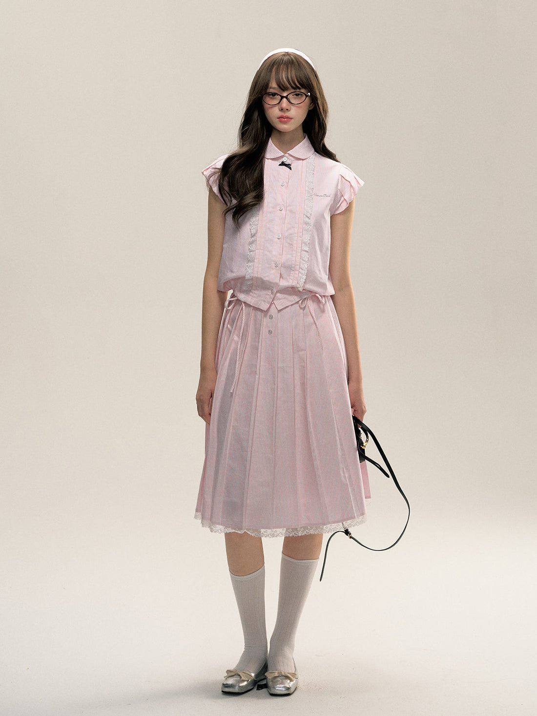 Flutter Sleeve Drawstring Shirt & Skirt