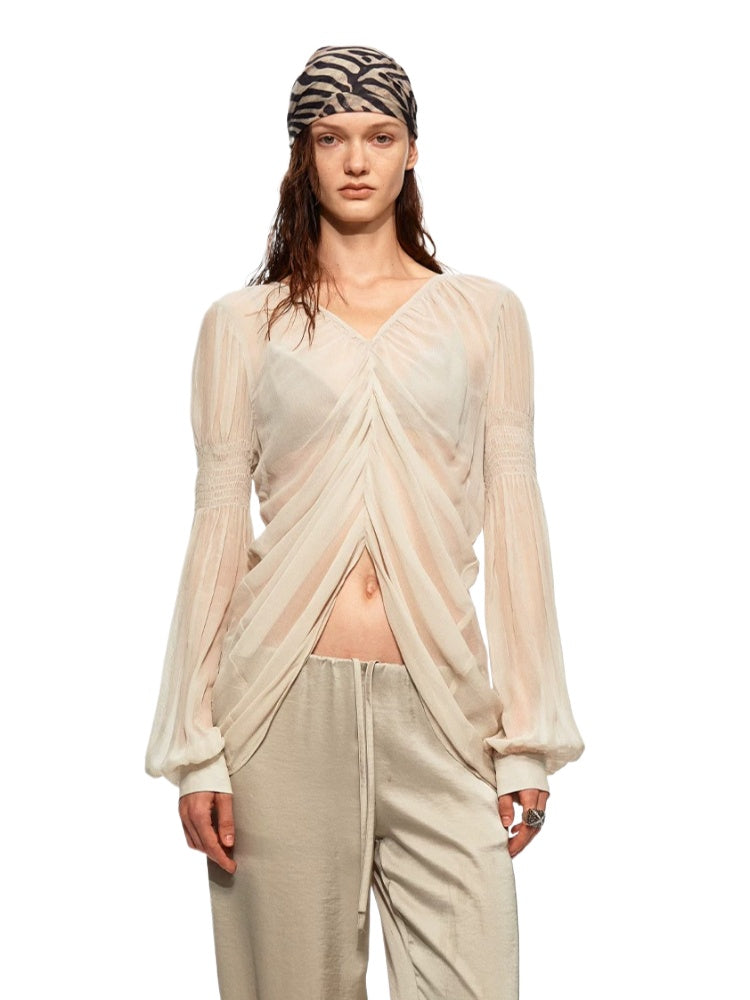 Draped Chiffon V Blouse