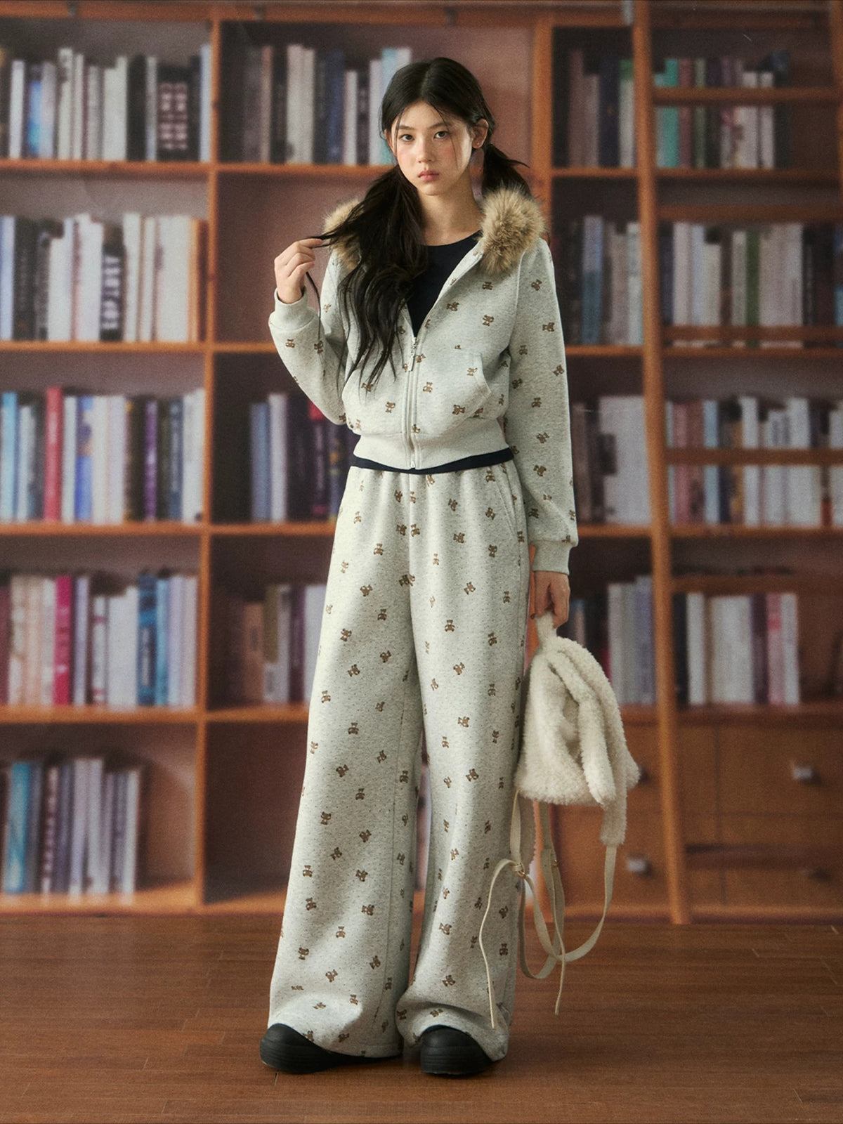 Bear Print Wide Leg Pants
