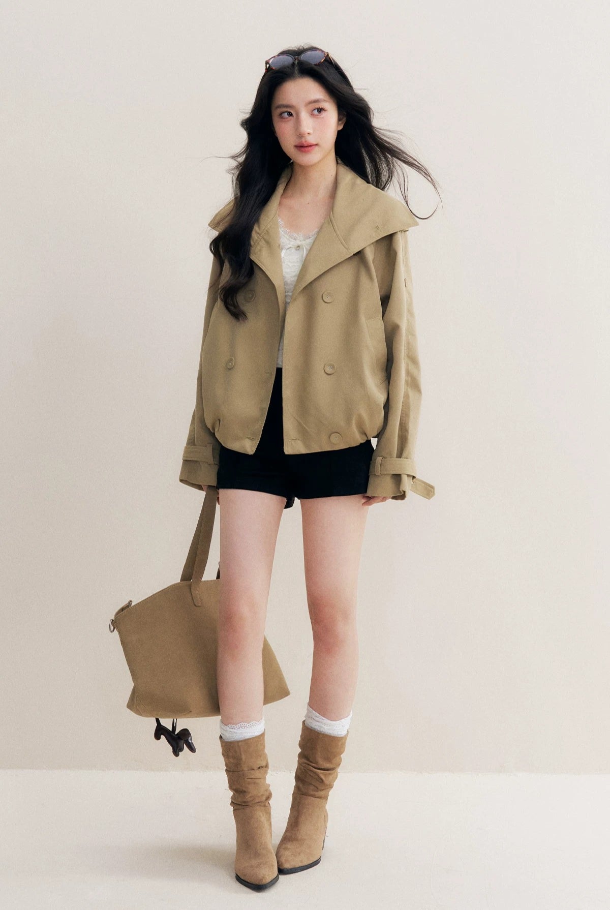 Khaki Cropped Trench Jacket