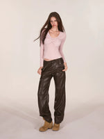 Paneled Faux Leather Wide-Leg Pants