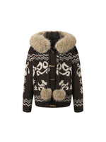 Fair Isle Fur Collar Toggle Knit Coat